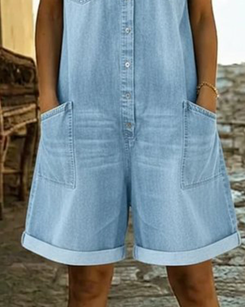 Ysmeria - Denim Button Front Romper