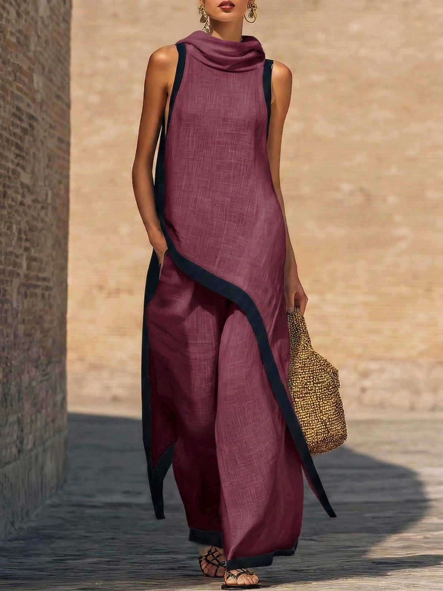 Maranta - Asymmetric Tunic & Wide Leg Trousers Set