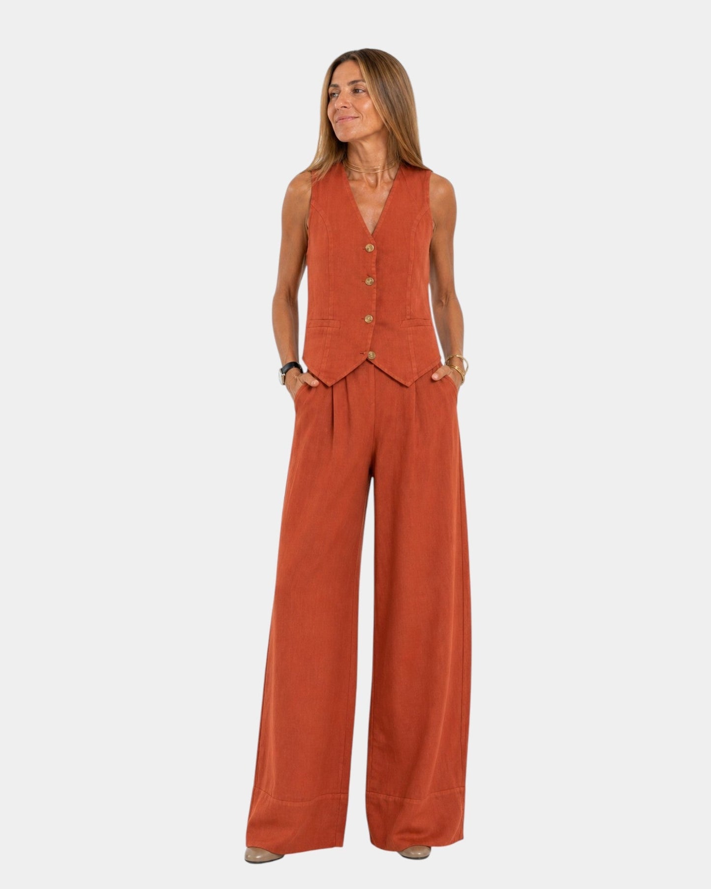 Nicolette - Tailored Vest & Wide-Leg Trousers Set