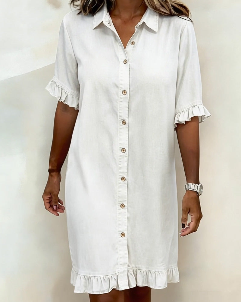 Veloura - Textured Ruffle-Sleeve Mini Dress