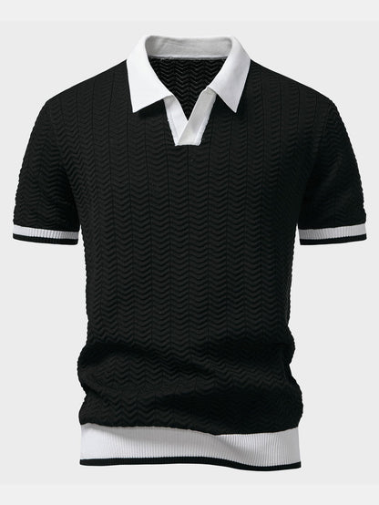 Arleno - Textured V-Neck Knit Polo