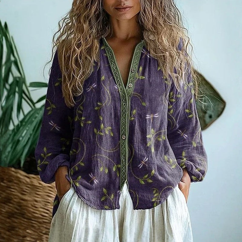 Lurellea - Soft-Touch Leaf-Print Blouse