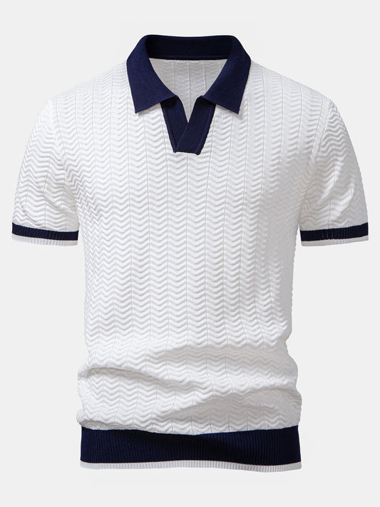 Arleno - Textured V-Neck Knit Polo