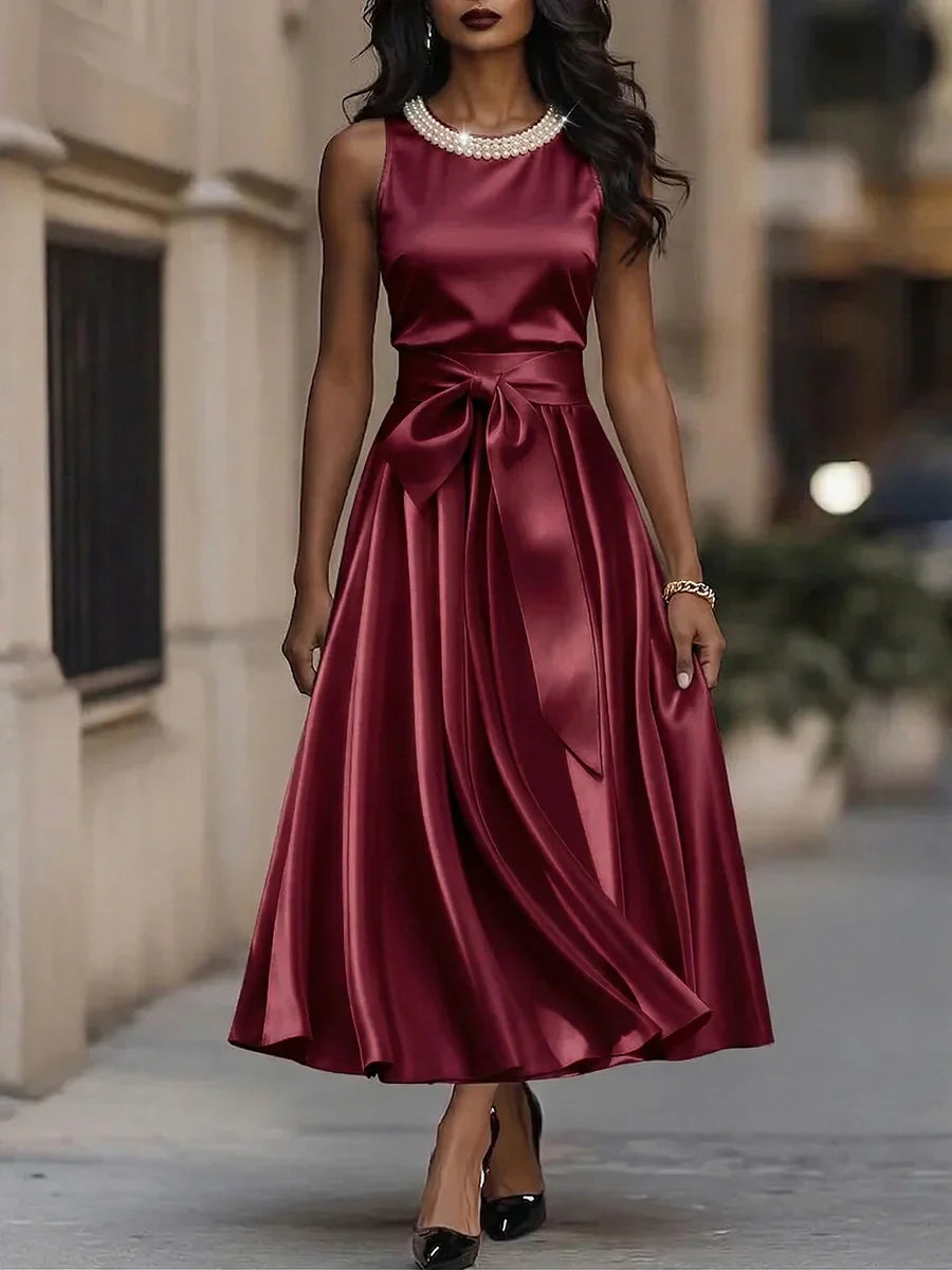 Sabine - Elegant Bow Midi Dress