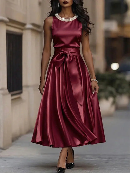 Sabine - Elegant Bow Midi Dress