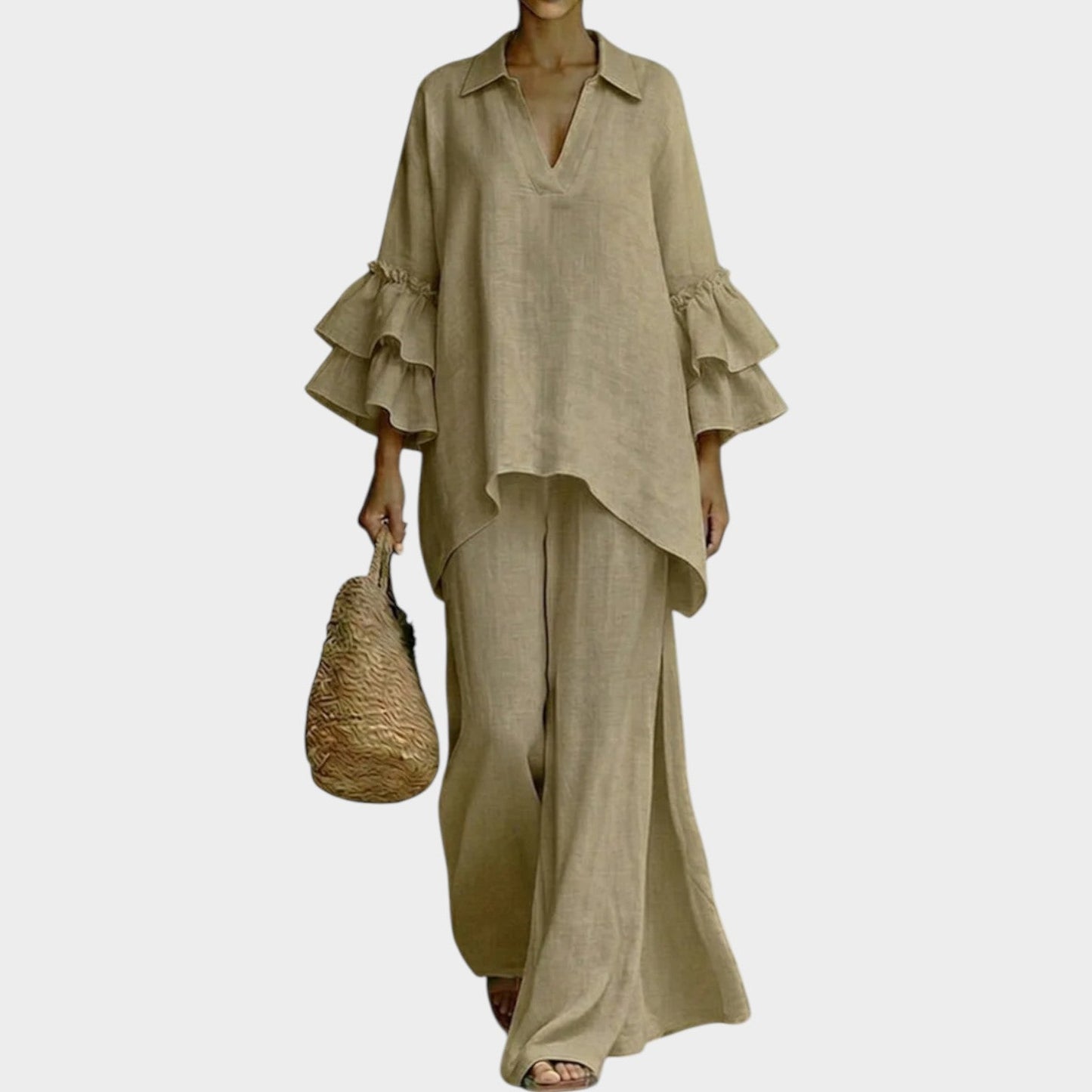 Catrin - Ruffle Sleeve Tunic and Trousers Set