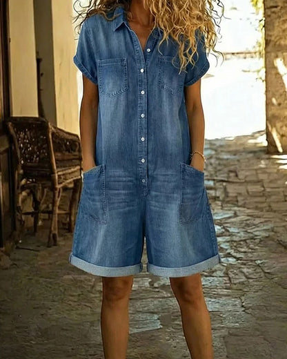 Ysmeria - Denim Button Front Romper