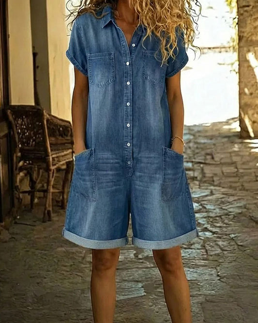 Ysmeria - Denim Button Front Romper