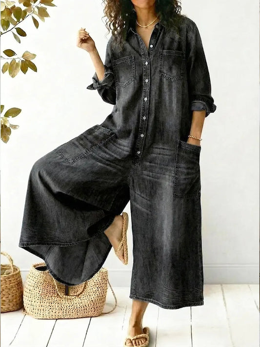 Aminta - Denim Wide Leg Jumpsuit