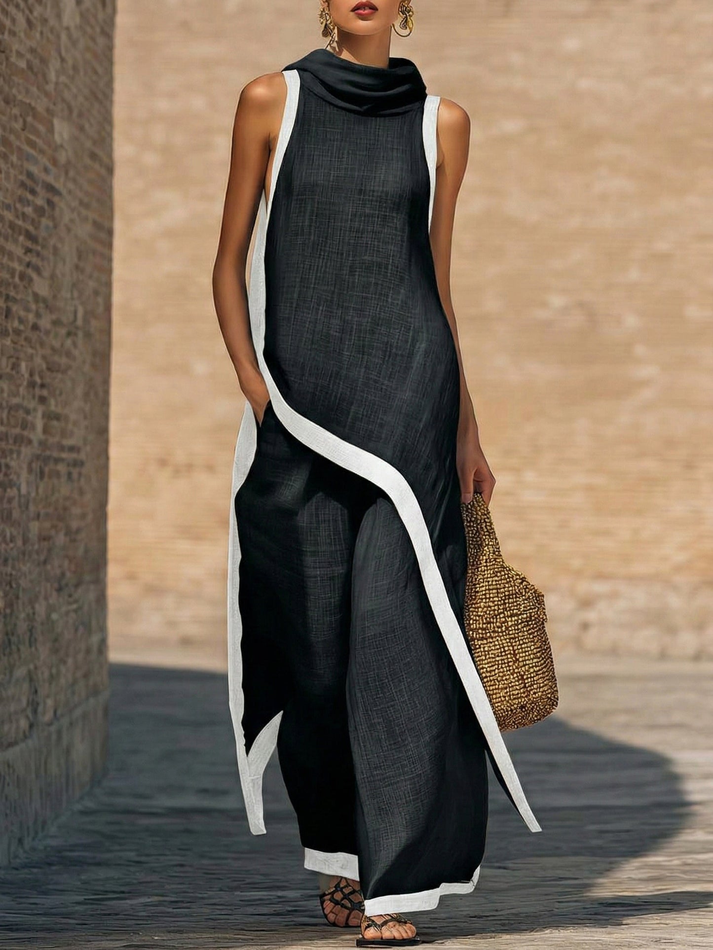 Maranta - Asymmetric Tunic & Wide Leg Trousers Set
