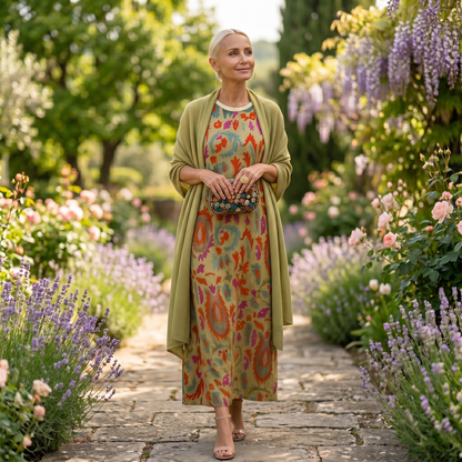 Lilith - Printed Midi Dress and Long Cardigan Set