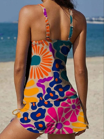 Ysoria - Printed Halter Swim Dress Set