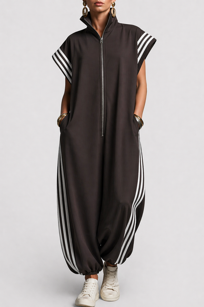 Cyrene - Soft-Touch Collared Zip Jumpsuit