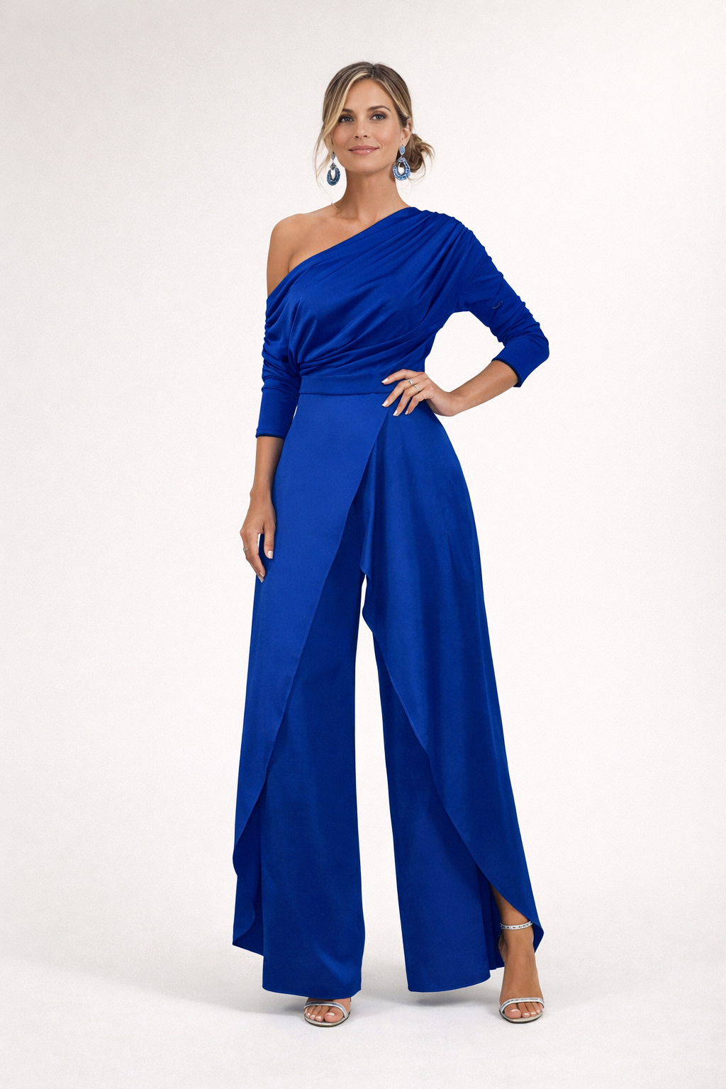Delphara - Soft-Touch One-Shoulder Wide-Leg Jumpsuit