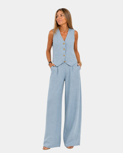 Nicolette - Tailored Vest & Wide-Leg Trousers Set