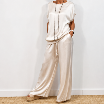Nadine - Satin Top and Wide Leg Trousers Set