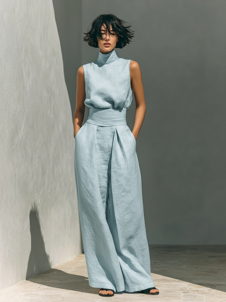 Alena - Breezy Sleeveless Blouse & Wide-Leg Trousers Set