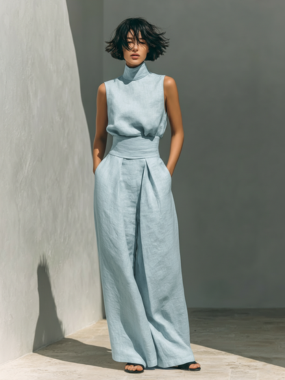 Alena - Breezy Sleeveless Blouse & Wide-Leg Trousers Set