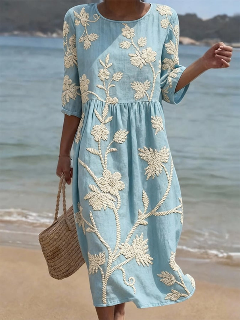 Helena - Textured Linen Midi Dress