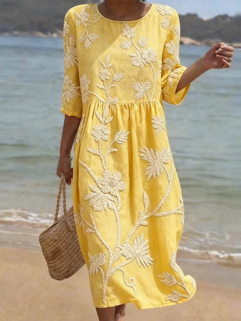 Helena - Textured Linen Midi Dress