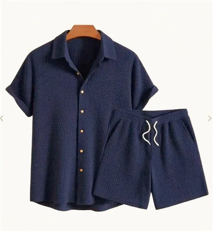 Jorvian - Textured Summer Shirt & Shorts Set
