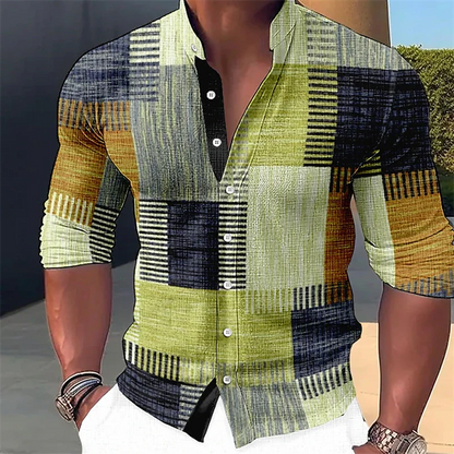 Finn - Tailored Geometric Mandarin-Collar Shirt