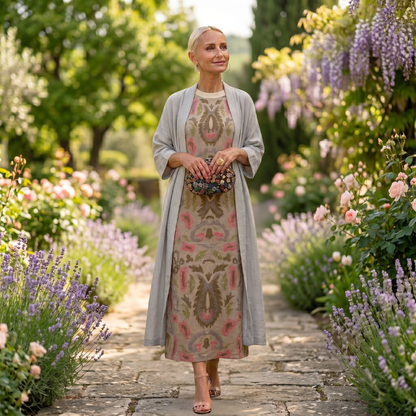 Lilith - Printed Midi Dress and Long Cardigan Set