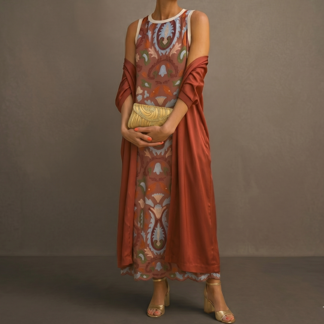 Lilith - Printed Midi Dress and Long Cardigan Set