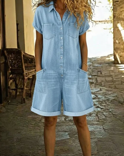 Ysmeria - Denim Button Front Romper
