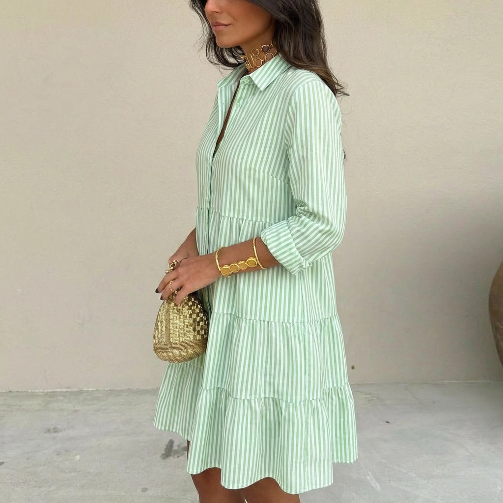 Ilyara - Lightweight Striped Button-Front Dress
