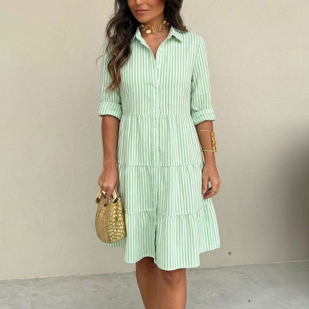 Ilyara - Lightweight Striped Button-Front Dress