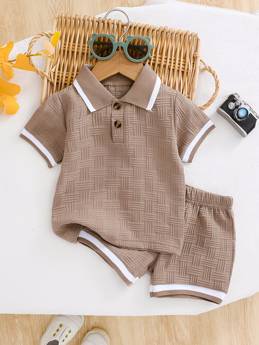 Basil - Textured Polo Shirt & Shorts Set