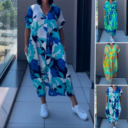 Yunae - Lightweight Printed V-Neck Dress